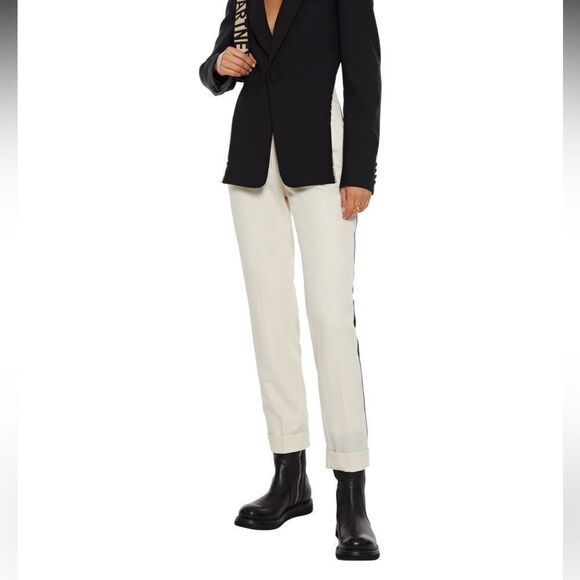 Stella McCartney Pants - Stella McCartney Ivory Striped Wool-twill Slim Cuffed Pants size 40